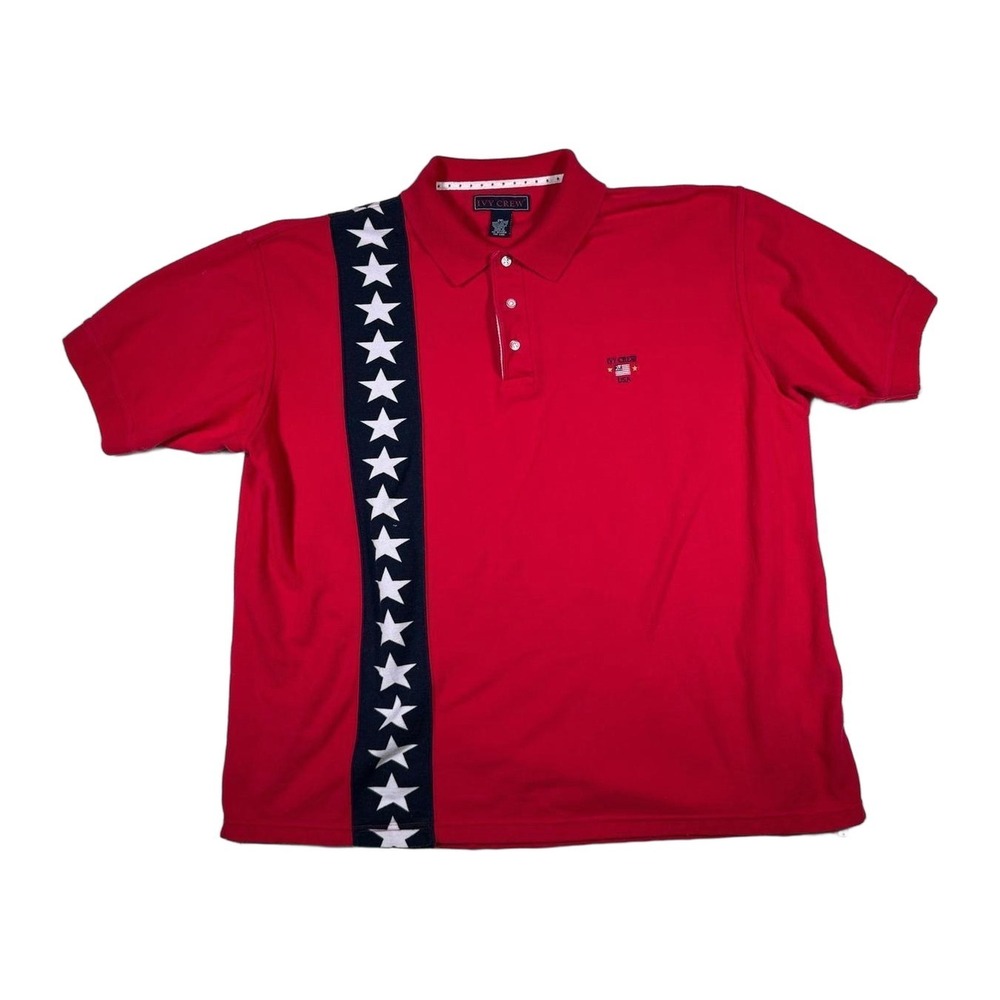 Ivy Crew Red Short Sleeve Polo Shirt USA Flag Stars Men's 2XL Cotton